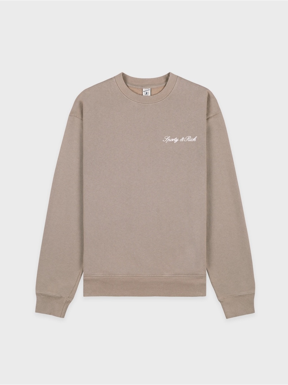 Sporty & Rich Signature Logo Embroidered Crewneck - Hazelnut/White